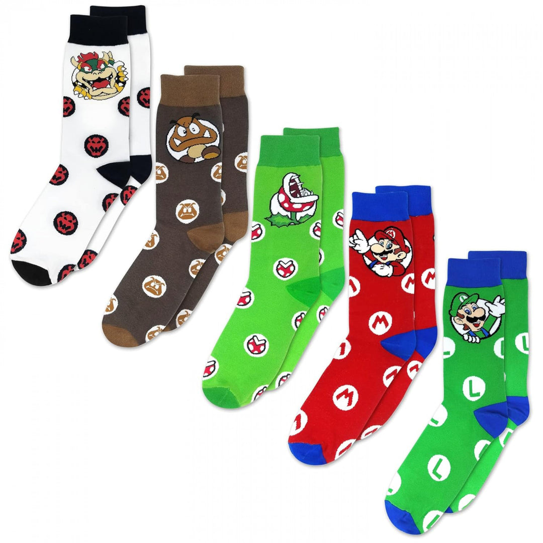 Super Mario Bros. Heroes and Villains 5-Pair Pack of Crew Socks Image 1