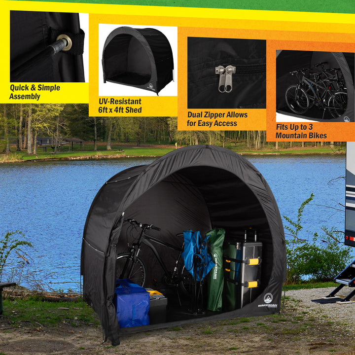 Bike Storage Shed 6.5x4x5.3 Waterproof UV Resistant Tent for 3 Bicycles Black Image 4