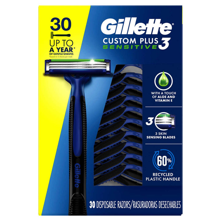 Gillette Custom Plus3 Disposable Razors Sensitive 30 Count Image 1