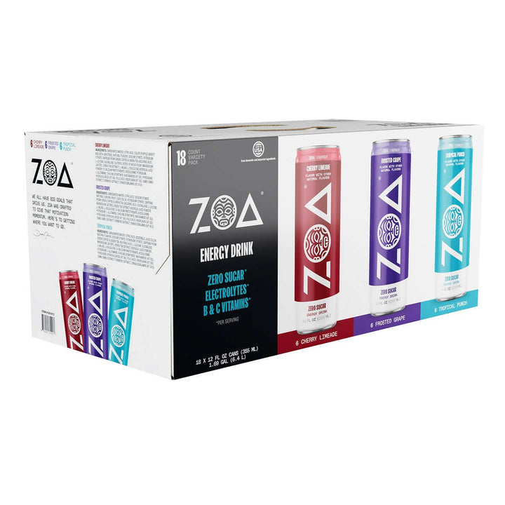 ZOA Zero Sugar Energy Drink Variety Pack 12 Fluid Ounce (Pack of 18) Image 1