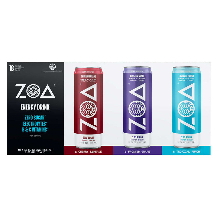 ZOA Zero Sugar Energy Drink Variety Pack 12 Fluid Ounce (Pack of 18) Image 2