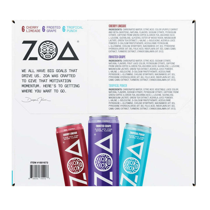 ZOA Zero Sugar Energy Drink Variety Pack 12 Fluid Ounce (Pack of 18) Image 3