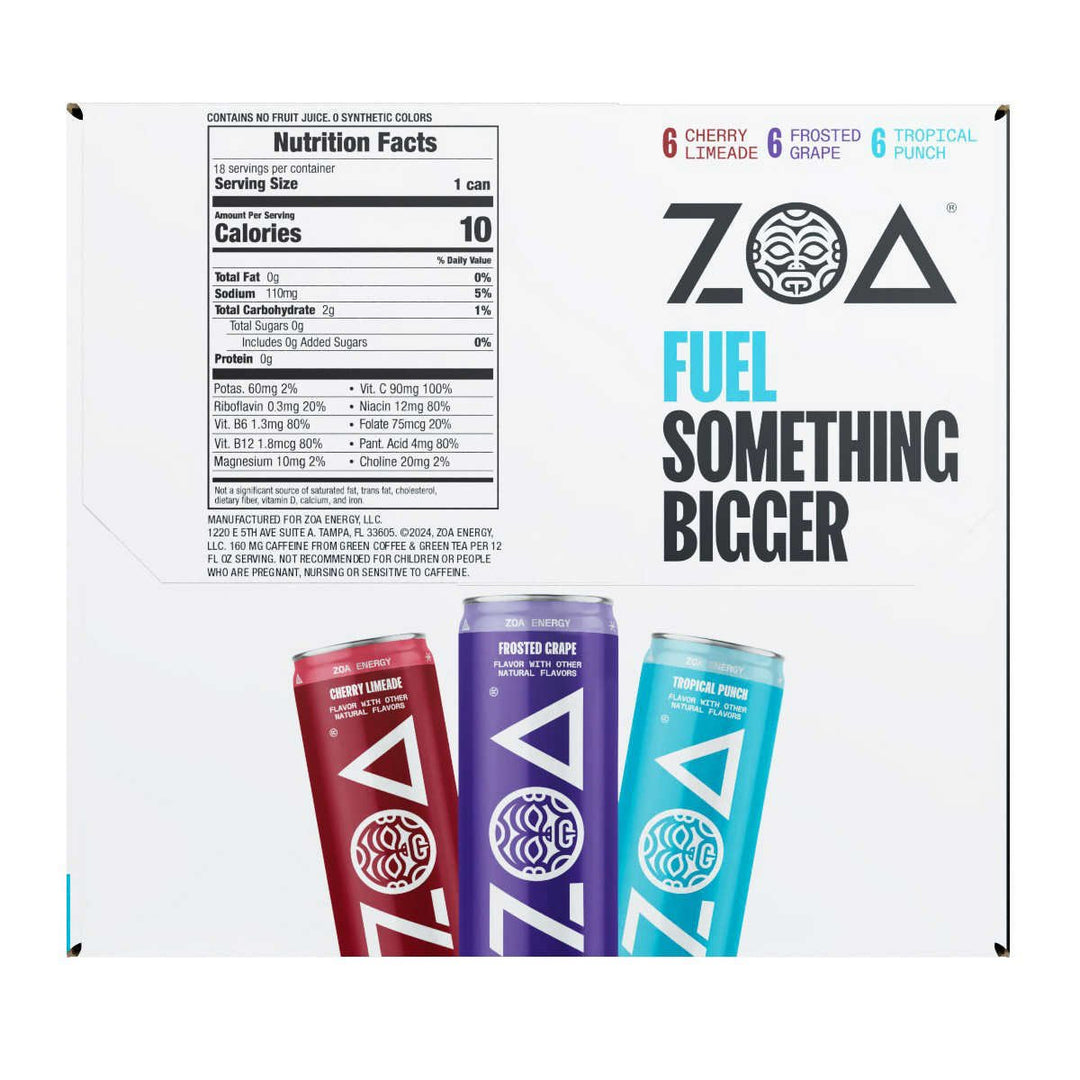 ZOA Zero Sugar Energy Drink Variety Pack 12 Fluid Ounce (Pack of 18) Image 4