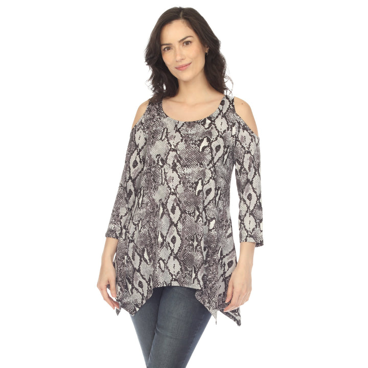 White Mark Womens Snake Print Cold Shoulder Tunic Image 1