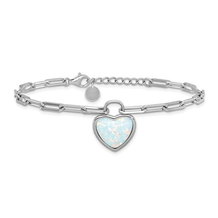 Lab Created Opal Heart Paperclip Bracelet in Sterling Silver (7.00 Inch) Image 1