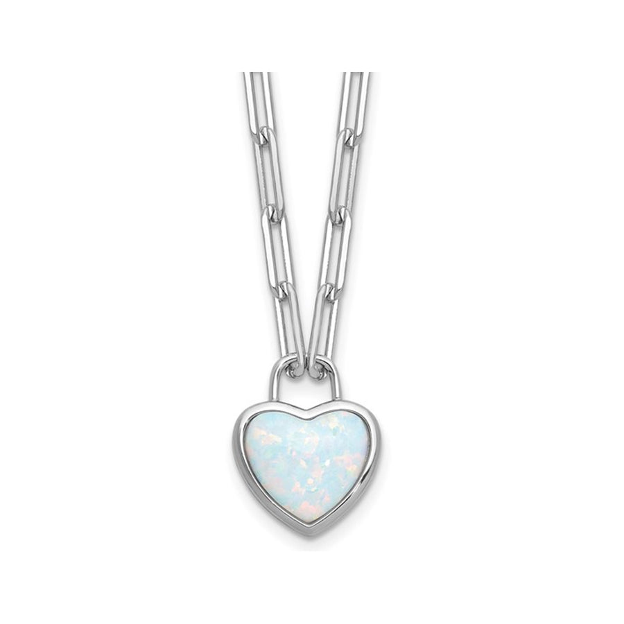 Lab Created Opal Heart Paperclip Pendant Necklace in Sterling Silver with Chain Image 1