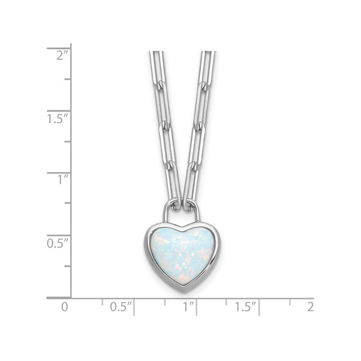 Lab Created Opal Heart Paperclip Pendant Necklace in Sterling Silver with Chain Image 2