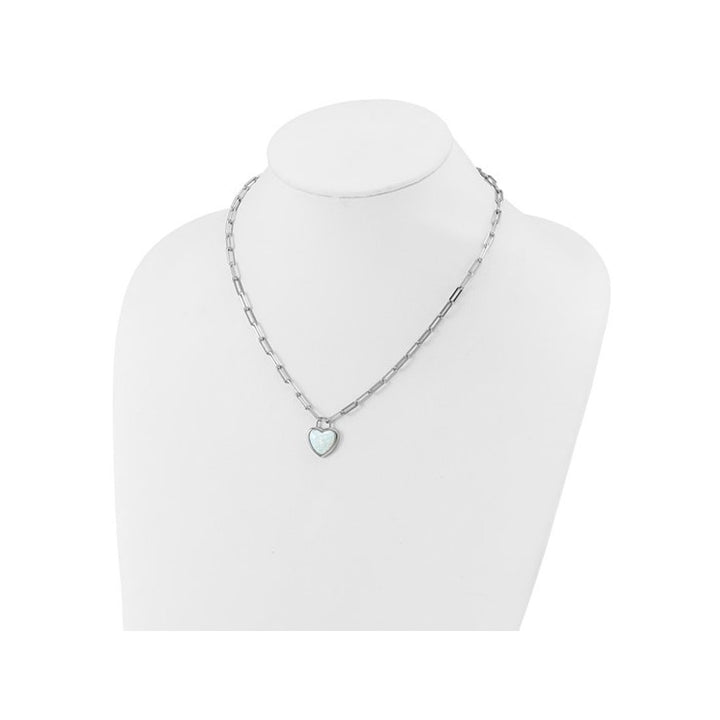 Lab Created Opal Heart Paperclip Pendant Necklace in Sterling Silver with Chain Image 3