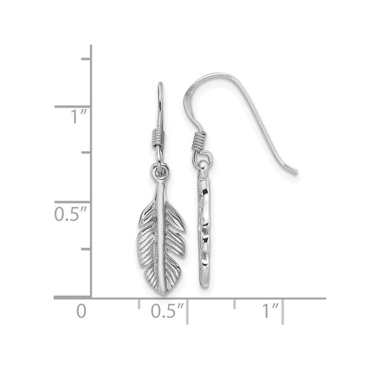 Sterling Silver Polished Dangle Feather Earrings Image 2