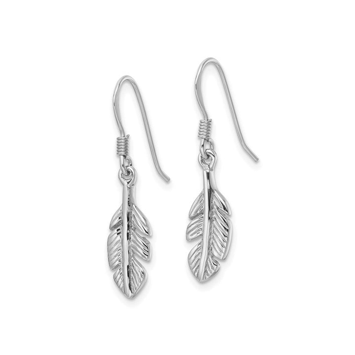 Sterling Silver Polished Dangle Feather Earrings Image 4