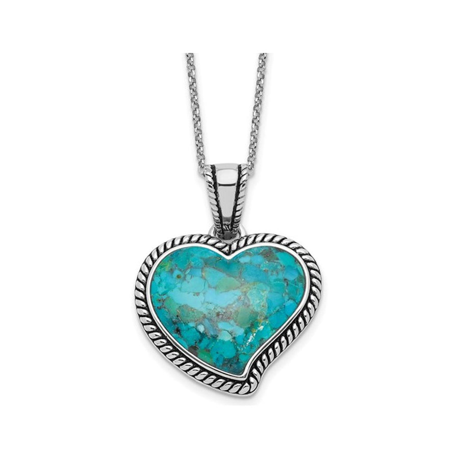 Turquoise Heart Pendant Necklace in Sterling Silver with Chain (16 inches) Image 1