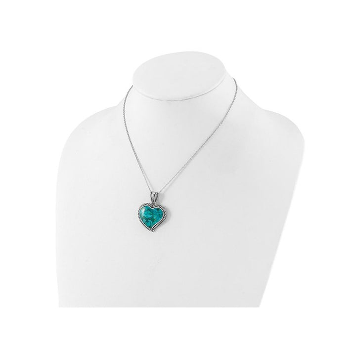 Turquoise Heart Pendant Necklace in Sterling Silver with Chain (16 inches) Image 4