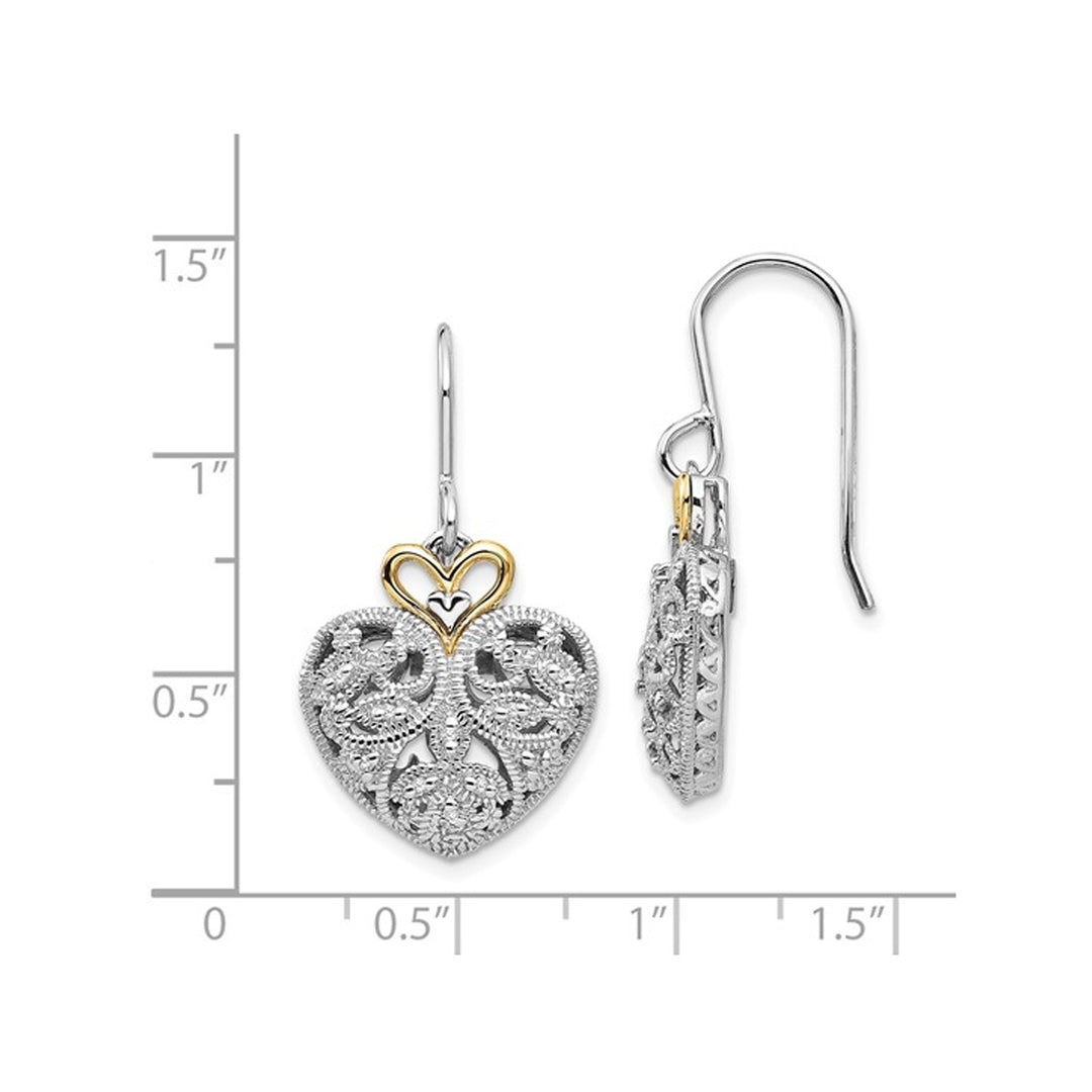 Sterling Silver Heart Vintage Dangle Earrings with Accent Diamonds Image 3