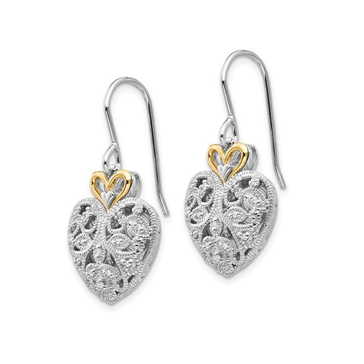 Sterling Silver Heart Vintage Dangle Earrings with Accent Diamonds Image 4