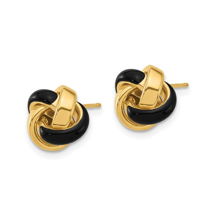 14K Yellow Gold Polished Love Knot Post Earrings with Black Enamel Image 3