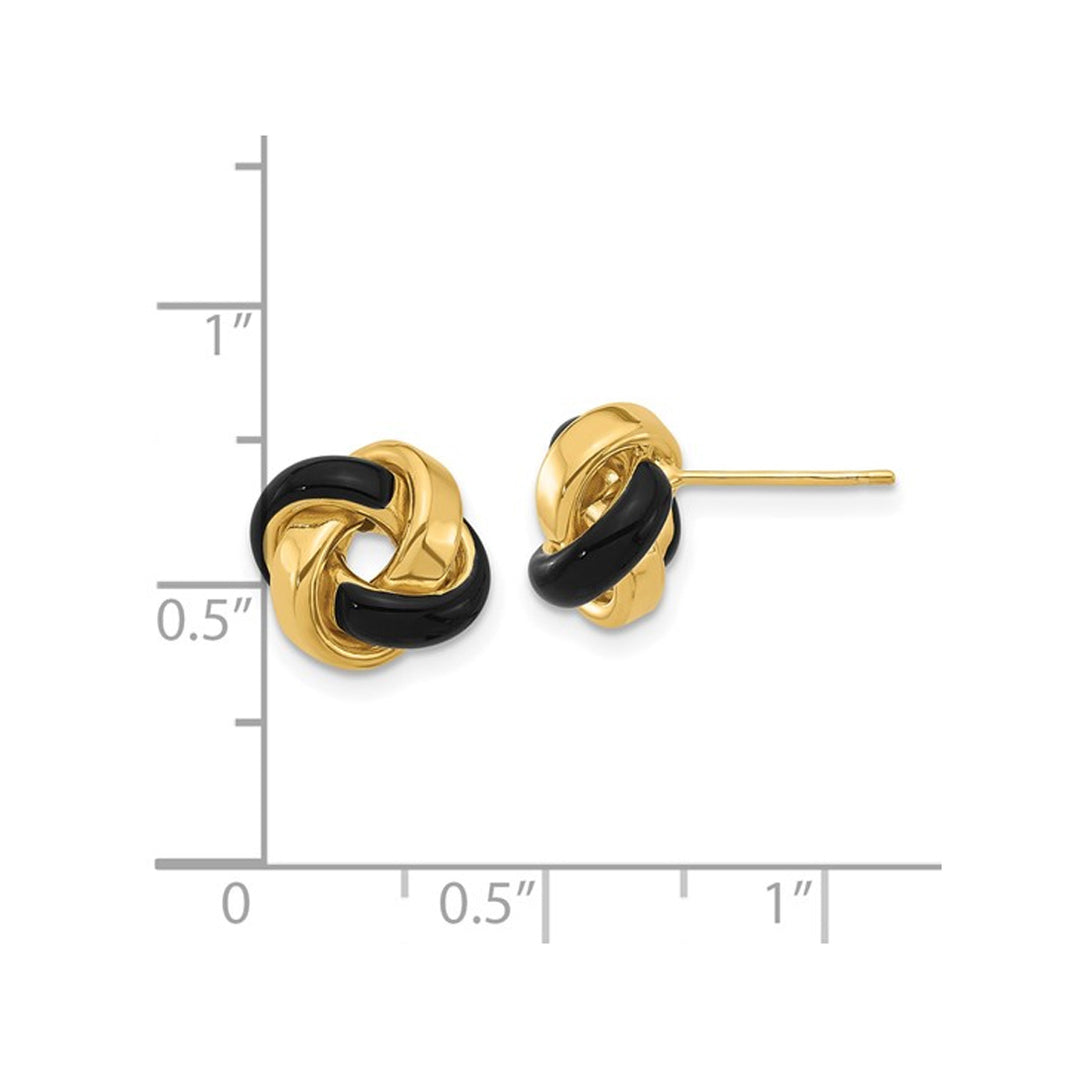 14K Yellow Gold Polished Love Knot Post Earrings with Black Enamel Image 4