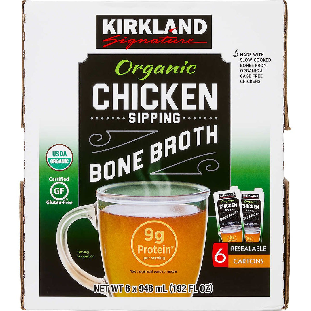 Kirkland Signature Organic Chicken Bone Broth 32 Fluid Ounce (Pack of 6) Image 1