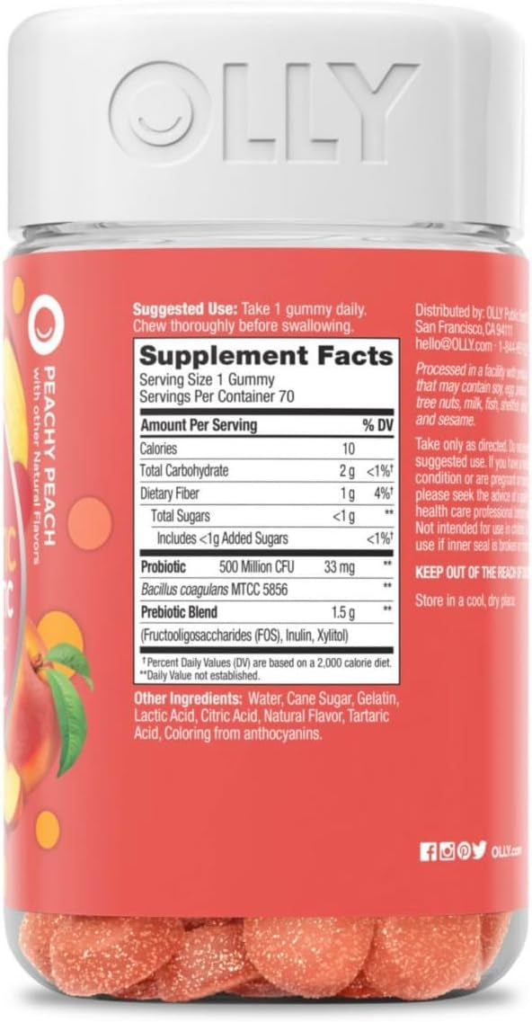 OLLY Adult Probiotic + Prebiotic Digestive Support GummyPeach (70 Count) Image 3
