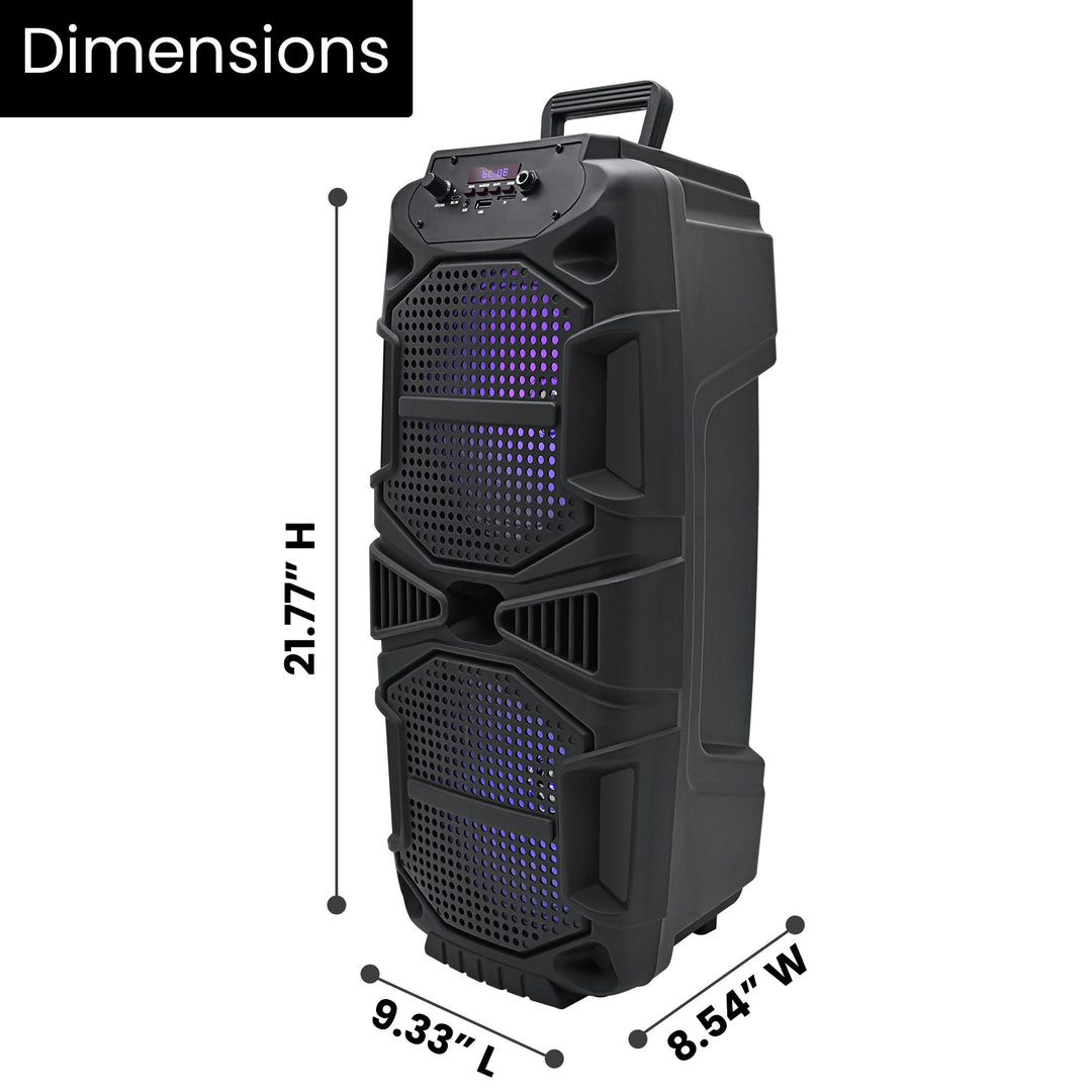 Technical Pro 400 Watt Each Rechargeable Bluetooth Speaker - Dual 8" Colorful LED WoofersTWSUSB ModeSD CardFM RadioMic Image 4