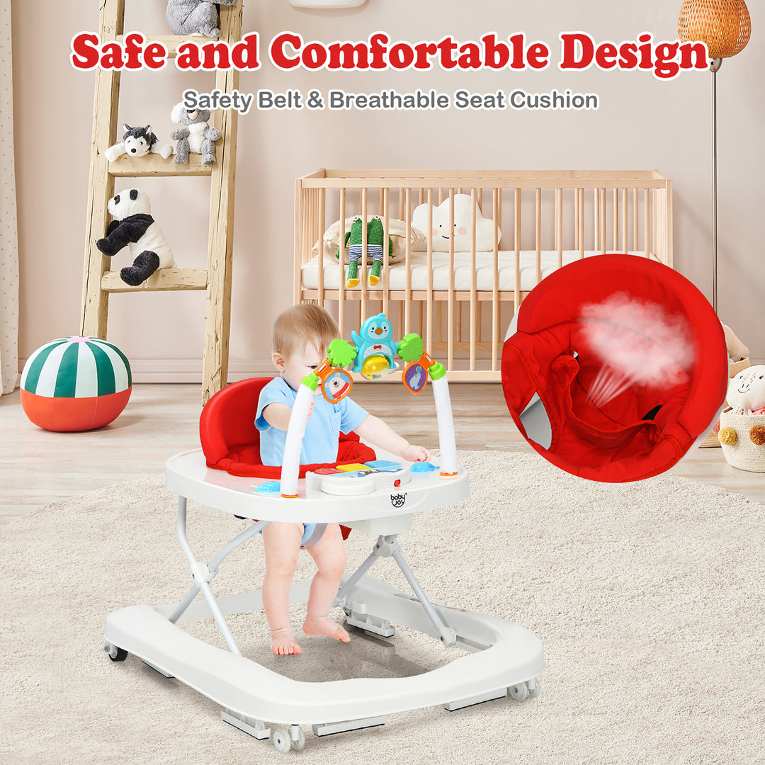 Babyjoy 2-in-1 Foldable Baby Walker with Adjustable Heights and Detachable Toy Tray Blue/Grey/Red Image 3