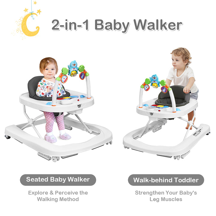 Babyjoy 2-in-1 Foldable Baby Walker with Adjustable Heights and Detachable Toy Tray Blue/Grey/Red Image 7