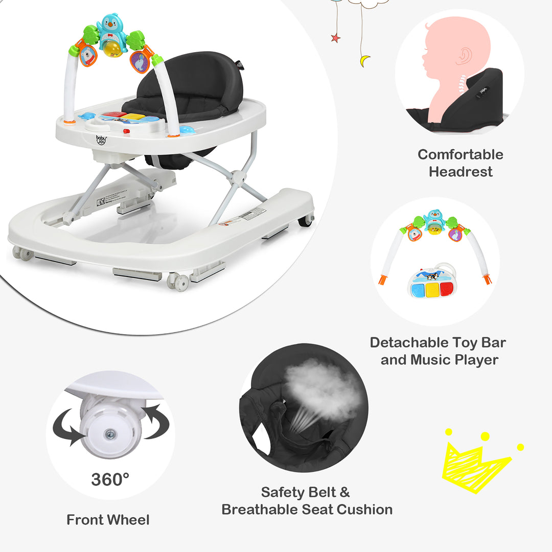 Babyjoy 2-in-1 Foldable Baby Walker with Adjustable Heights and Detachable Toy Tray Blue/Grey/Red Image 8