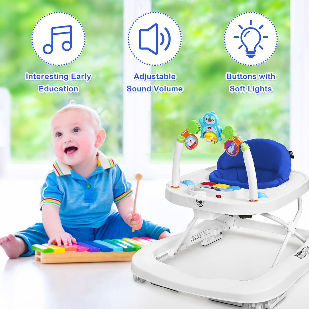 Babyjoy 2-in-1 Foldable Baby Walker with Adjustable Heights and Detachable Toy Tray Blue/Grey/Red Image 9