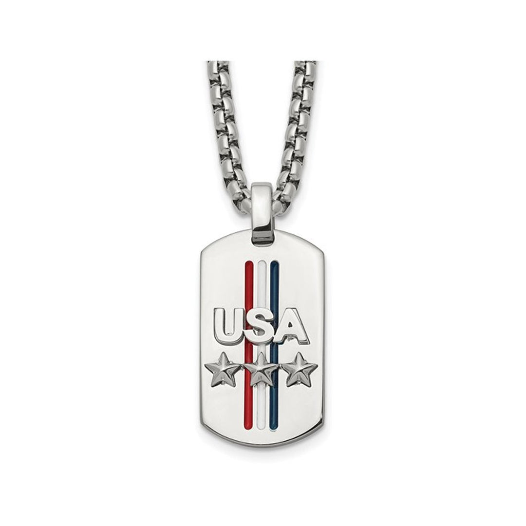 Mens Stainless Steel USA and Stars Dog Tag Pendant Necklace with Chain Image 1