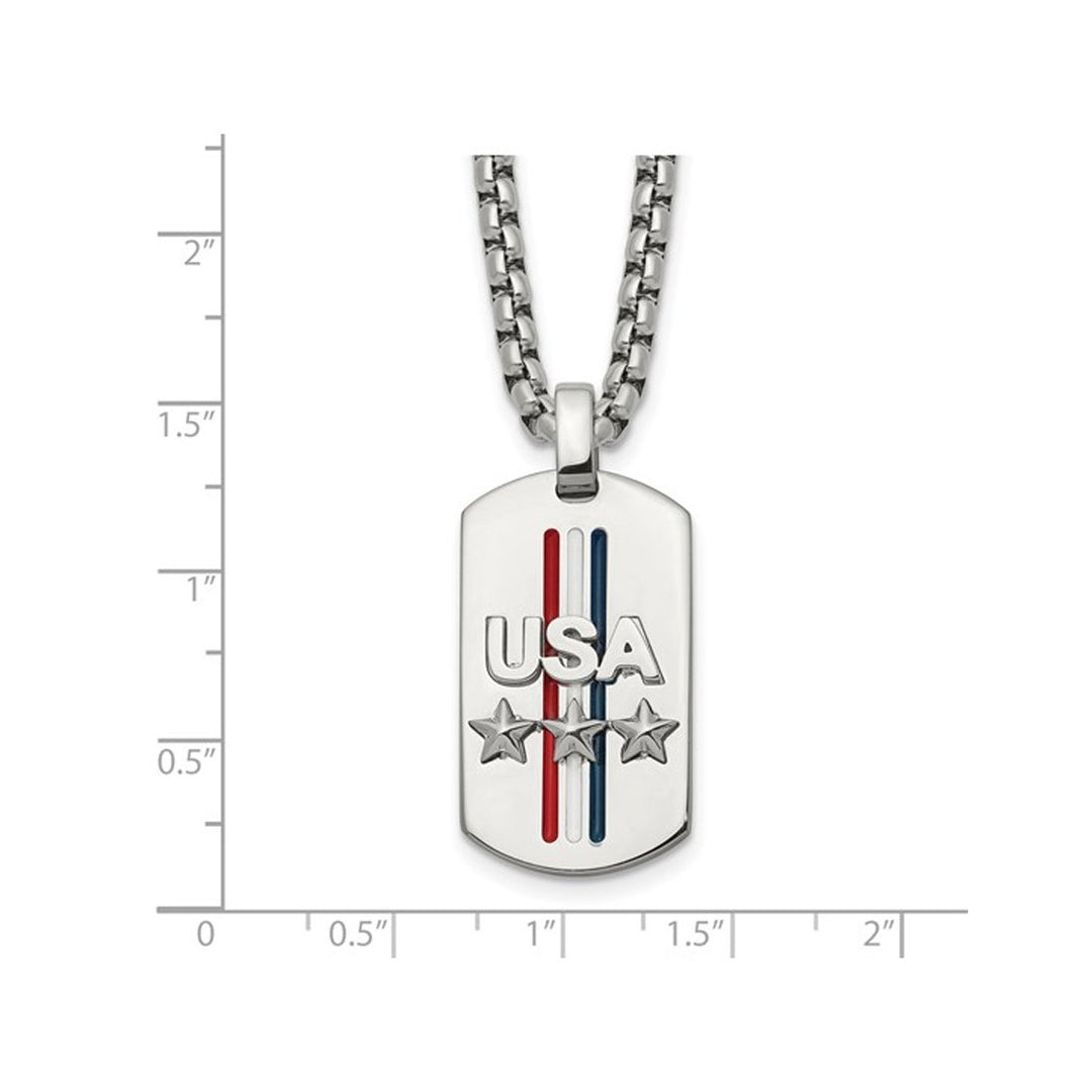 Mens Stainless Steel USA and Stars Dog Tag Pendant Necklace with Chain Image 2