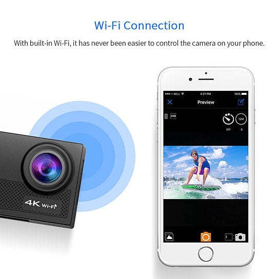 4K Action Pro Waterproof All Digital UHD WiFi Camera + RF Remote And Accessories Image 8