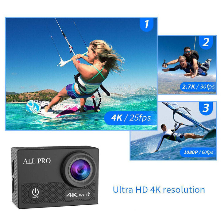 4K Action Pro Waterproof All Digital UHD WiFi Camera + RF Remote And Accessories Image 10