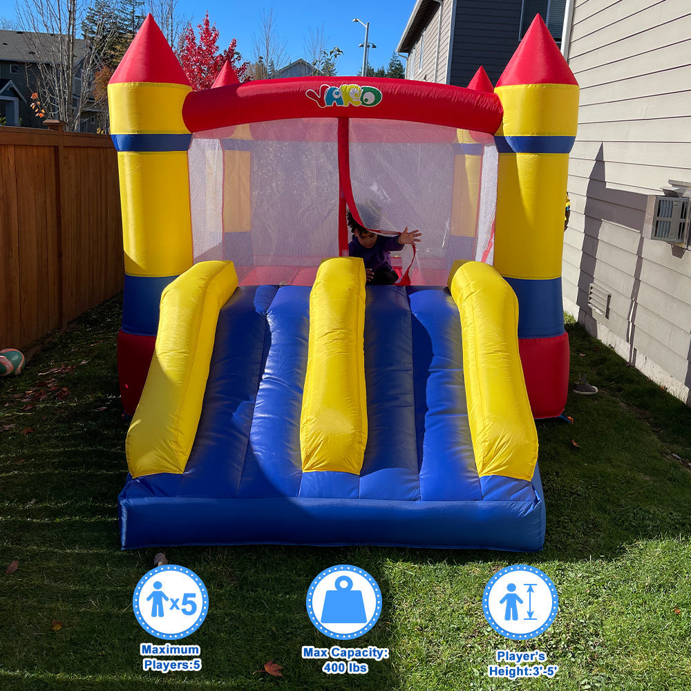 Bounce House Dual Castle Slide with Air Blower with Four-Sided Protection Net Image 2