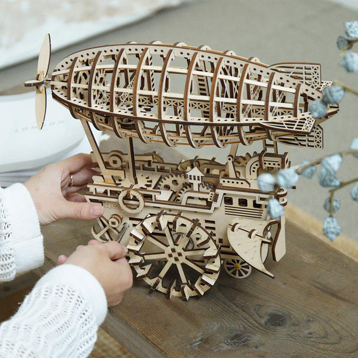 DIY 3D Wooden Puzzle Mechanical Gear Drive Air Vehicle Assembly Model Building Kit Image 2