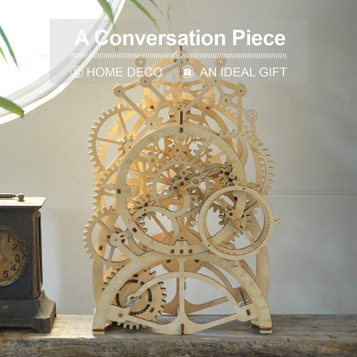 DIY 3D Wooden Puzzle Mechanical Gear Drive Pendulum Clock Image 2