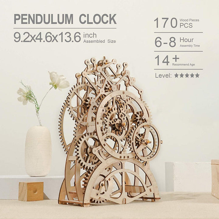 DIY 3D Wooden Puzzle Mechanical Gear Drive Pendulum Clock Image 4