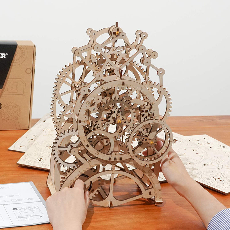 DIY 3D Wooden Puzzle Mechanical Gear Drive Pendulum Clock Image 4