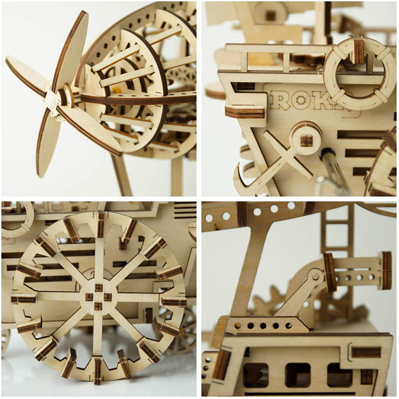 DIY 3D Wooden Puzzle Mechanical Gear Drive Air Vehicle Assembly Model Building Kit Image 4