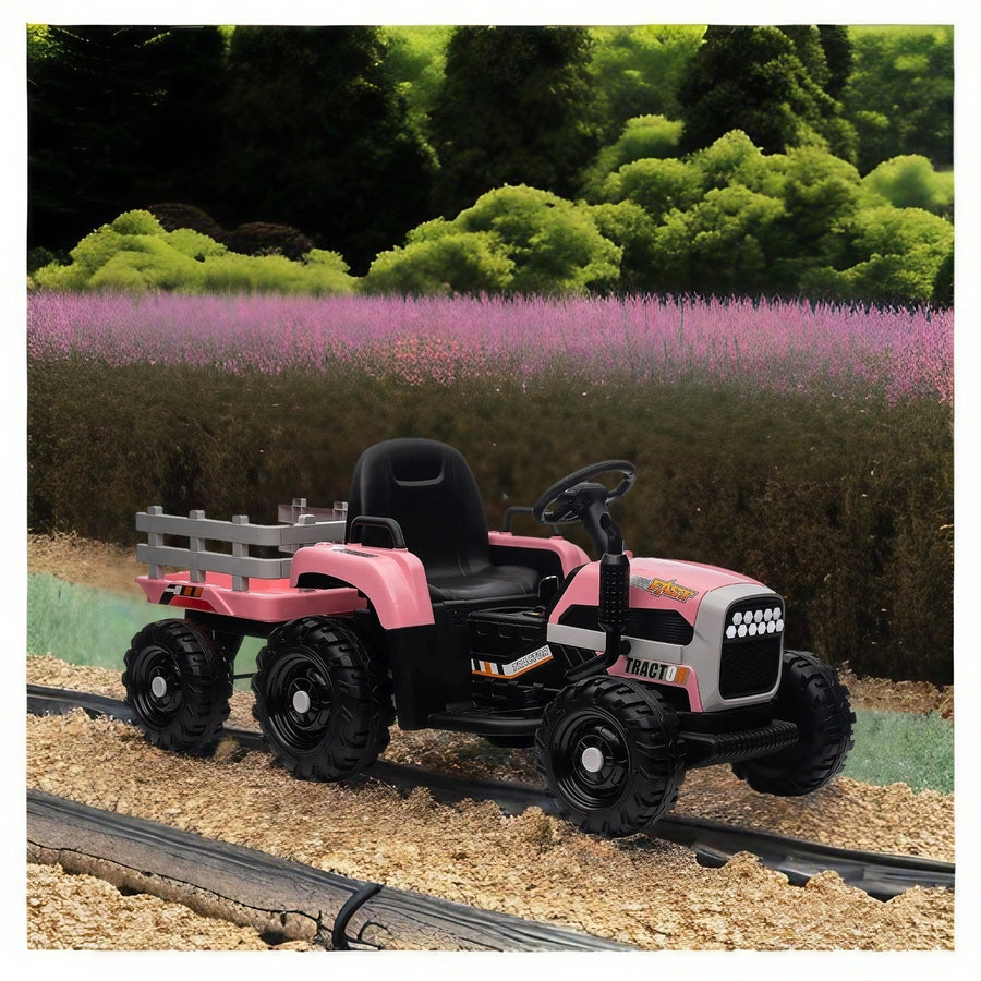 Kids Ride on Tractor with Trailer 12V Battery Pink Image 1