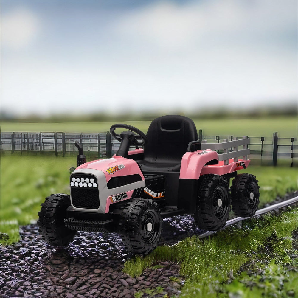 Kids Ride on Tractor with Trailer 12V Battery Pink Image 2