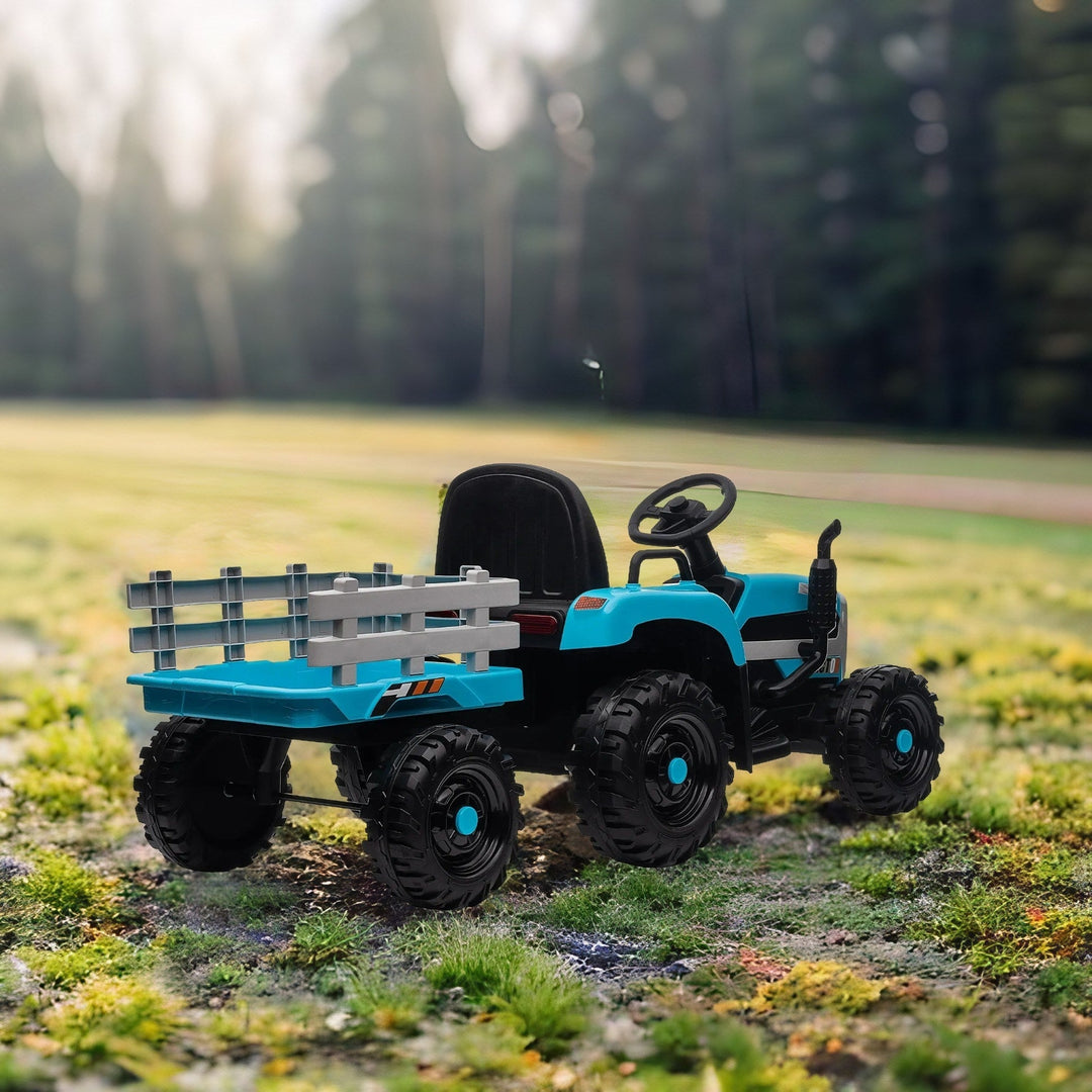 Kids Ride on Tractor with Trailer 12V Battery Blue Image 2