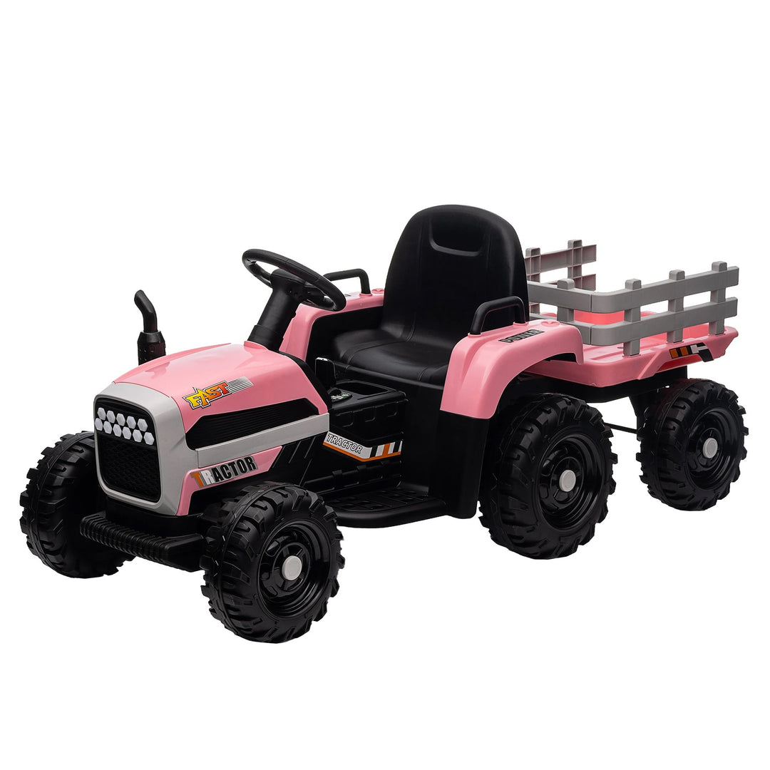 Kids Ride on Tractor with Trailer 12V Battery Pink Image 3