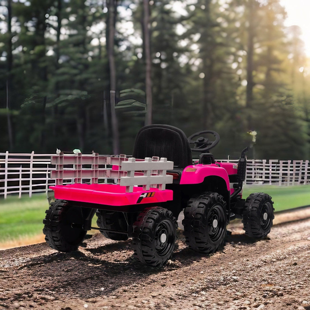 Kids Ride on Tractor with Trailer 12V Battery Red Image 2