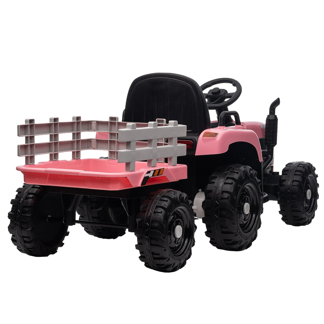 Kids Ride on Tractor with Trailer 12V Battery Pink Image 4