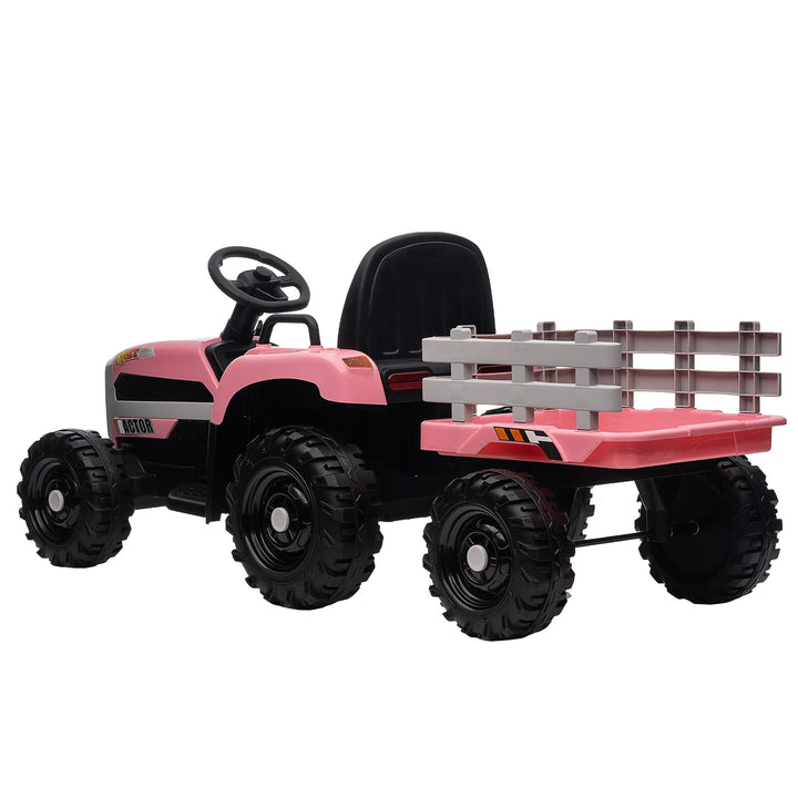 Kids Ride on Tractor with Trailer 12V Battery Pink Image 4