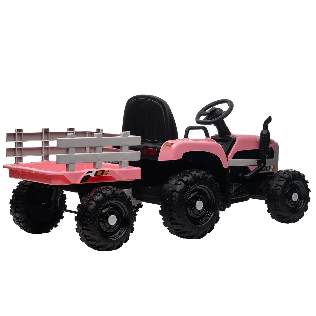 Kids Ride on Tractor with Trailer 12V Battery Pink Image 6