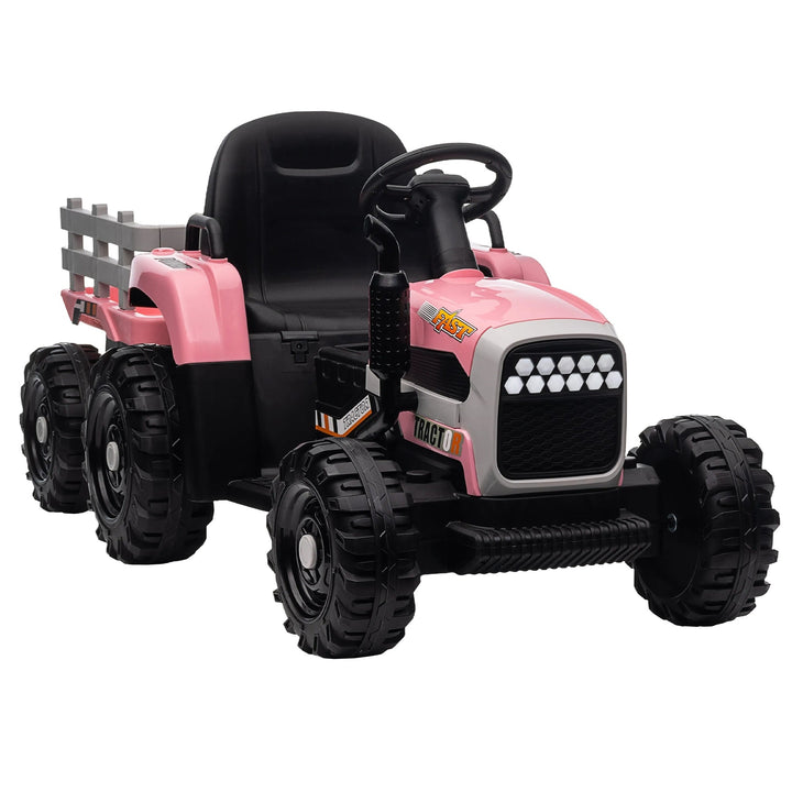 Kids Ride on Tractor with Trailer 12V Battery Pink Image 7