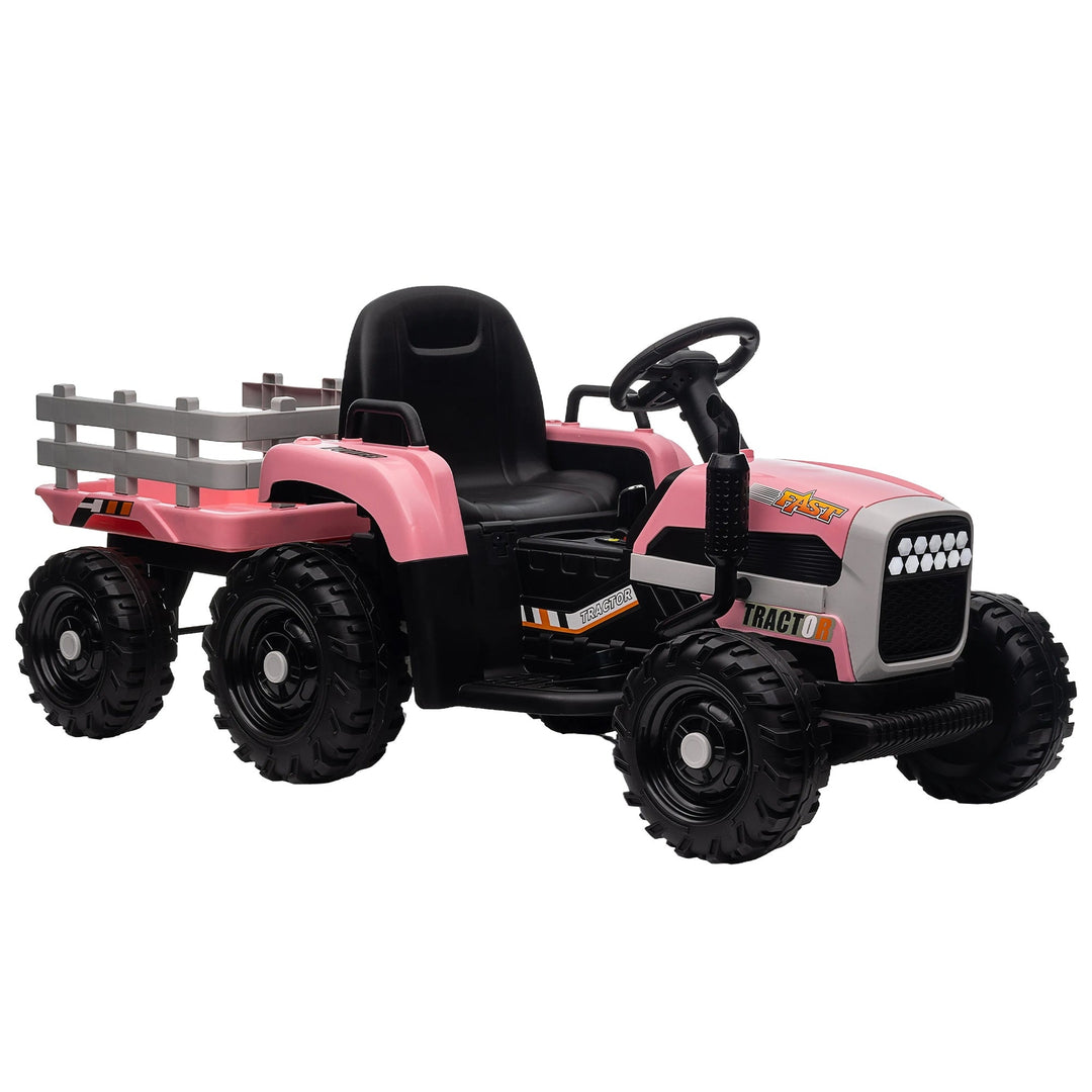 Kids Ride on Tractor with Trailer 12V Battery Pink Image 8