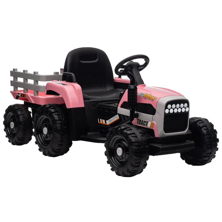 Kids Ride on Tractor with Trailer 12V Battery Pink Image 9