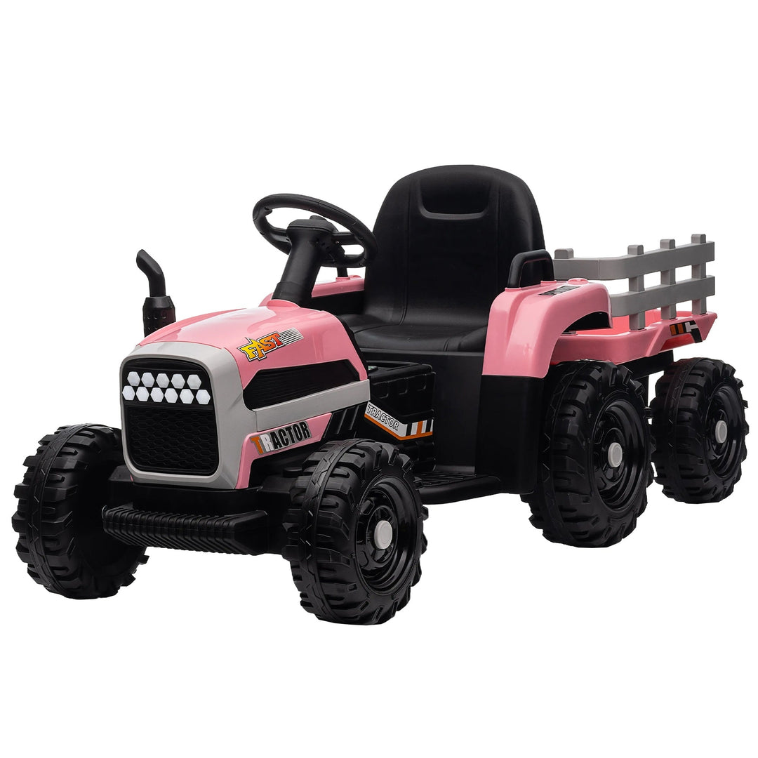 Kids Ride on Tractor with Trailer 12V Battery Pink Image 10