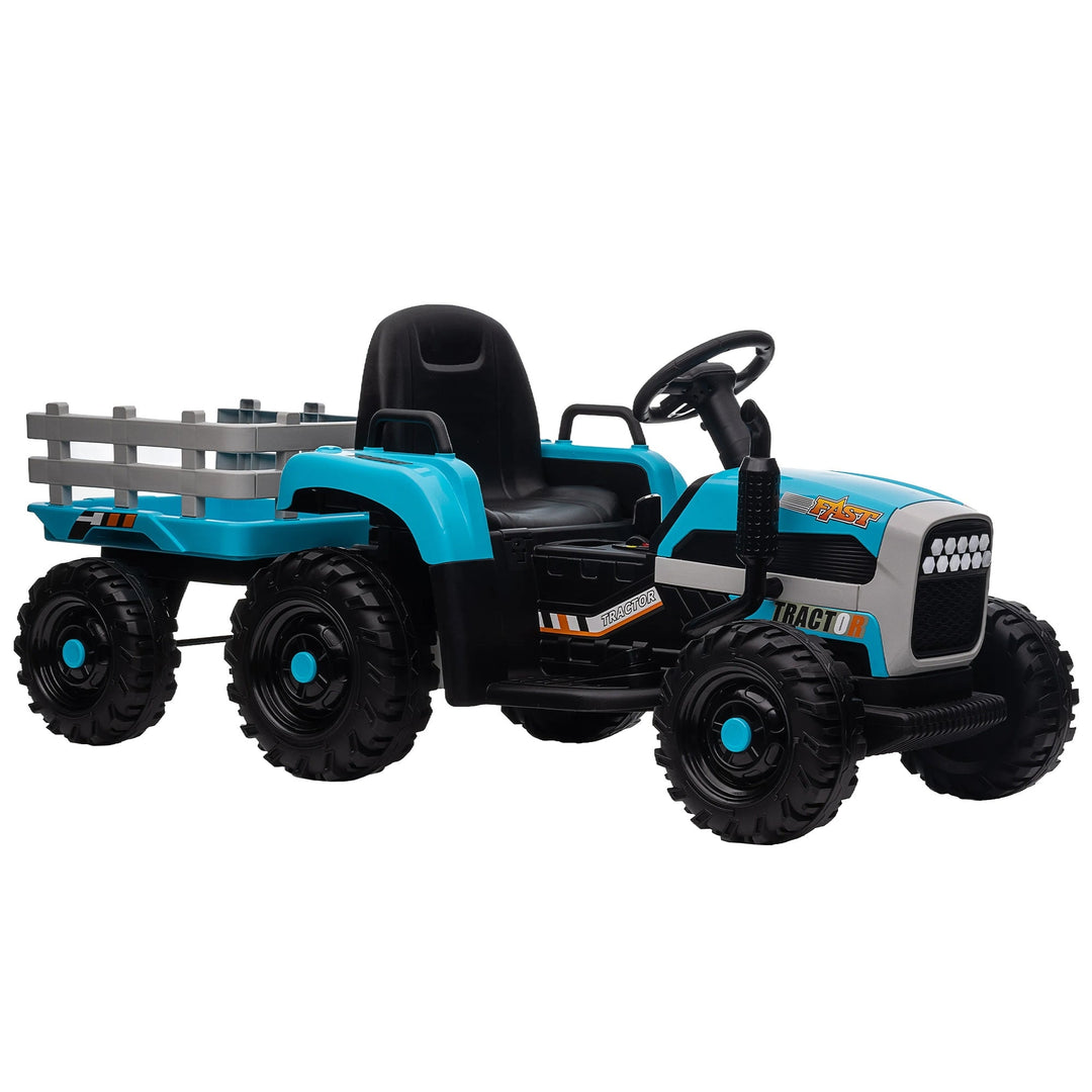 Kids Ride on Tractor with Trailer 12V Battery Blue Image 9